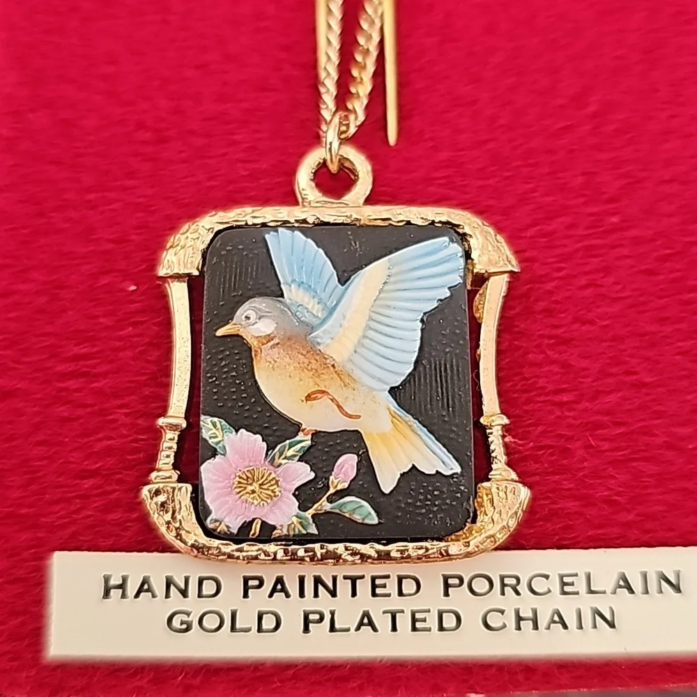 Vintage Stratton Arita Hand Painted Porcelain Gold Plated Chain Necklace - Picture 5 of 10
